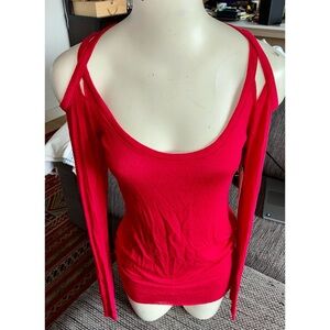 NWT $71 Neiman Marcus, Bailey 44, Lng-slv Red Cold Shoulder Top, Sz S